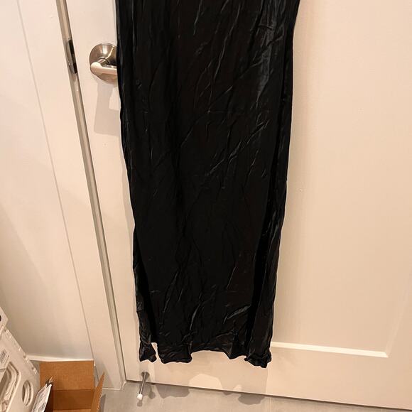 Zara Black Rhinestone Details V-Neck Satin Midi Dress Size Medium - Picture 7 of 12